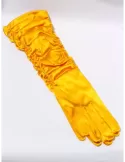 Yellow formal draped silk gloves 37 cm lenght