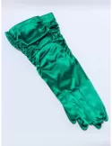 Emerald green formal draped silk gloves 28 cm lenght