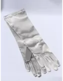 Silk and cotton satin pearl grey formal gloves 24 cm lenght