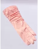 Pink formal draped silk gloves 28 cm lenght