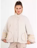 Tricot Chic Luxury Italy | Beige alpaca wool jacket with leather lace