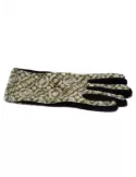 Green and pink circles pattern black pile fashion gloves