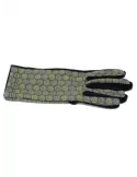 Green and pink circles pattern black pile fashion gloves