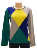 Maglione pullover lana e cashmere rombi giallo blu verde | Frida Madè