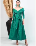 Sonia Pena 1240003 | Green polka dots organza silk ankle formal dress