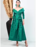 Sonia Pena green polka dots organza silk ankle formal dress
