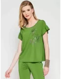 Maglia blusa verde con ricamo di strass | Francesca Mercuriali 2024