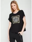 Mercuriali black cotton t-shirt with rhinestone and studs logo