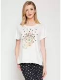 Mercuriali milky white roses printed t-shirt with rhinestones