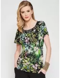 Mercuriali tropical leaves t-shirt blouse with rhinestones