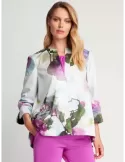 Piero Moretti purple green floral silk A shape caban jacket |Plus size