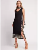 Piero Moretti black tunic long dress with side silk ribbon