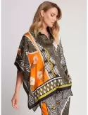 Blusa casacca caftano in pura seta fantasia tropicale Piero Moretti