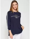 Francesca Mercuriali | Blue shirt front navy rhinestones embroidery