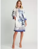 Piero Moretti 2024 | White and blue tropical print silk polo dress