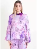 Blusa kimono in seta fantasia lilla e viola | Maesta Milano SS 2024