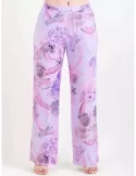 Maesta Milano lilac flowers viscose pull-on palazzo trousers