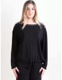 Mercuriali Plus Size black t-shirt blouse with rhinestones and studs