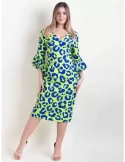 Casting 2024 | Lime yellow and blue spotted long sheath midi dress