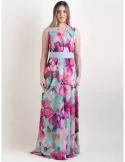 Casting water green floral long silk dress front split