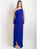 Casting blue bodycon one shoulder long dress front split