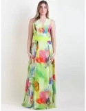 Casting water green floral long silk dress front split