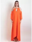 Orange large dress front split and long sleeves by Casting