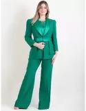 Sonia Pena emerald green silk three piece formal pants suit