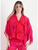 Paz Torras red silk crossed top blouse