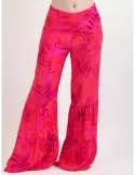 Paz Torras red fuchsia long flared silk trousers