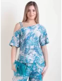 Blusa top asimmetrico bianco e turchese Frida Madè