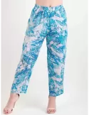 Frida Madè white and turquoise pull-on viscose trousers plus size available