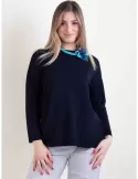 Volpato Italian knitwear | Dark blue pullover cotton sweater plus size