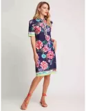 Piero Moretti 2024 | Blue turquoise fuchsia flowers print polo dress