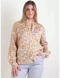 Amethist Italian Fashion | Pearl grey flower cotton satin large shirt