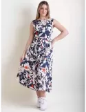 Blue and red flowers cotton sleeveless midi summer dress