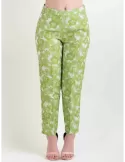 Amethist green flowers brocade silk cigarette trousers