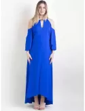 Royal blue romantic long formal dress sleeves front split plus size fit