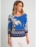 Piero Moretti 2024 | Plus size royal blue and white leaves blouse shirt