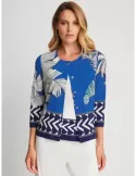 Piero Moretti 2024 | Plus size white leaves royal blue two pieces twinset