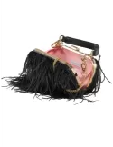 Anna Cecere black long plumes purse silk satin bag