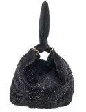 Anna Cecere black silk wrist bag with a rhinestones cascade