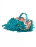 Anna Cecere turquoise long plumes purse silk satin bag