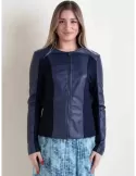 Rubamori Milano | Plus size dark blue faux leather roundneck jacket