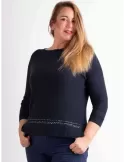 Riva Tricot | Dark blue crewneck pullover cotton sweater plus size