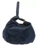 Dark blue silk wrist formal bag with a rhinestones cascade