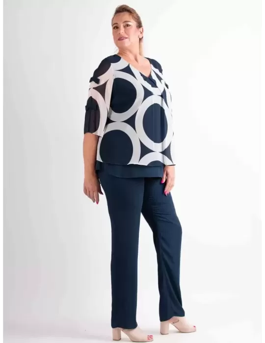 Blue and white silk two piece formal pants suit | Plus size available