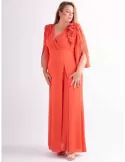 Sonia Pena 1240004 | Orange silk long dress front split for ladies