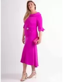 Sonia Pena 1240013 | Fuchsia silk low necked midi formal dress