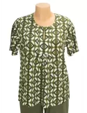 Riva Tricot Italy | Military green geometric printed viscose t-shirt